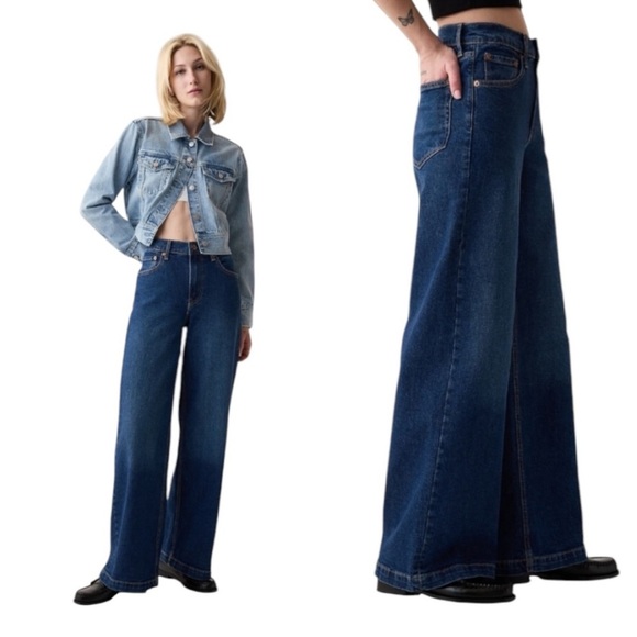 GAP High Rise Stride Wide-Leg Jeans Dark Wash Size 18R 34 - Picture 1 of 12